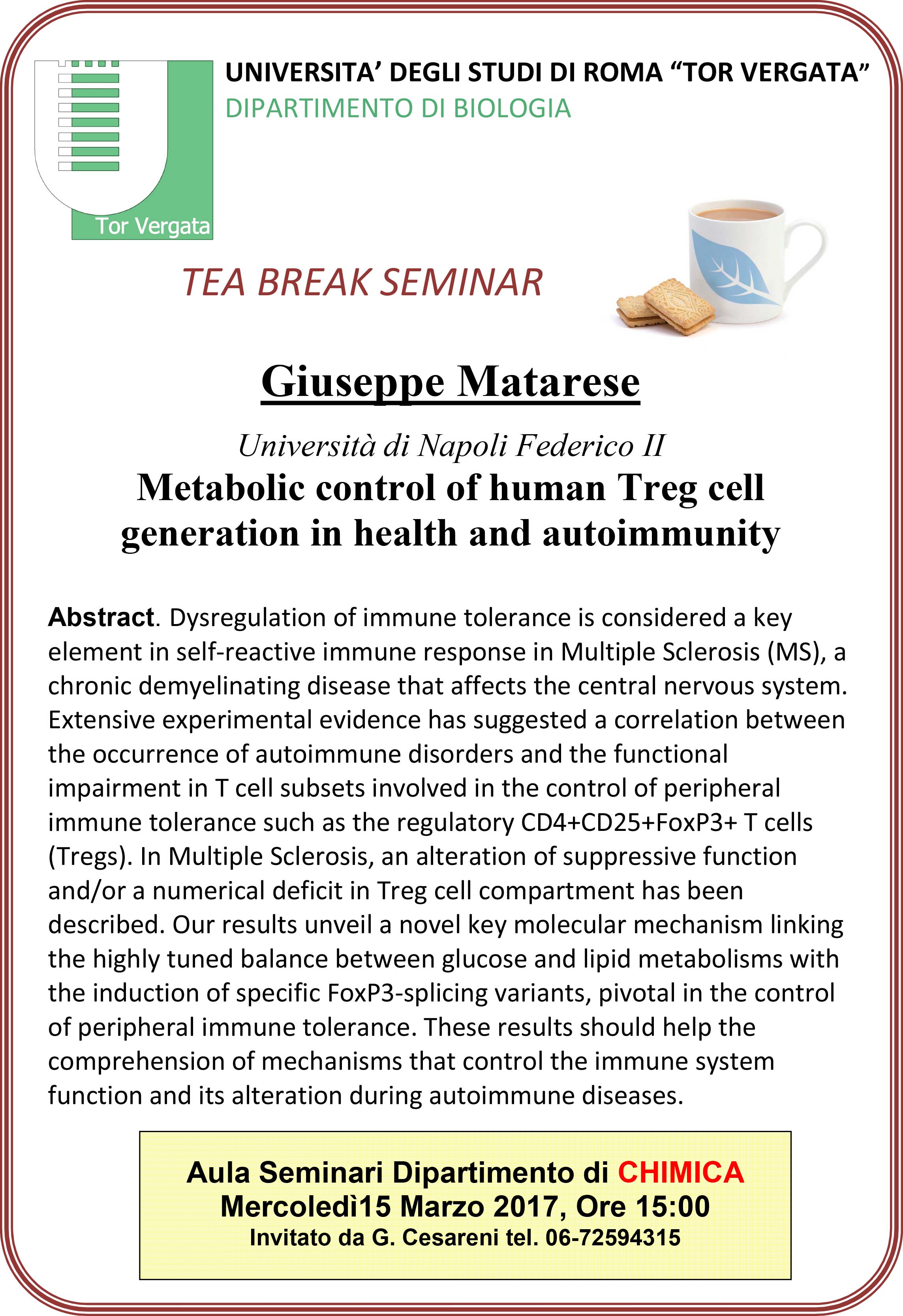 Seminario: Metabolic control of human Treg cell generation in health and autoimmunity